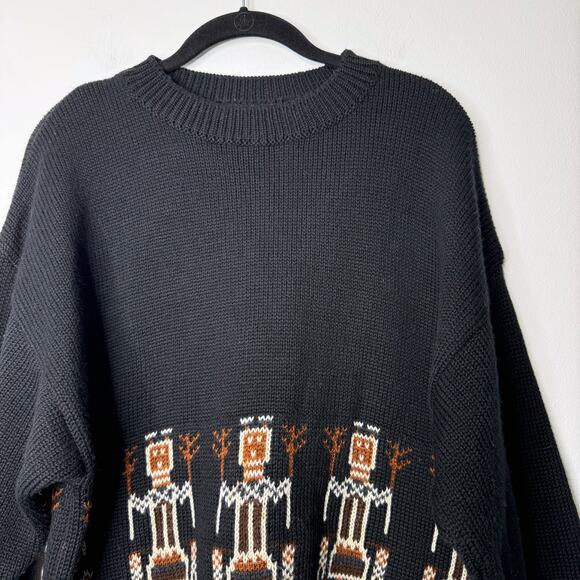 Vintage Benetton Italy Wool Blend Black Knit Southwest Aztec Graphic Sweater - Picture 2 of 7